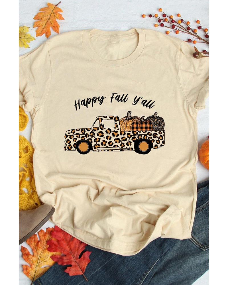 Azura Exchange Leopard Truck Pumpkin Graphic Tee - Khaki - S