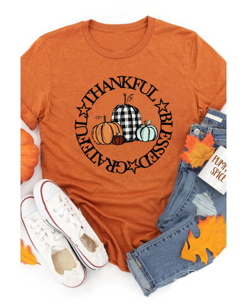 Azura Exchange Thankful Blessed Grateful Pumpkin Print T-Shirt - L