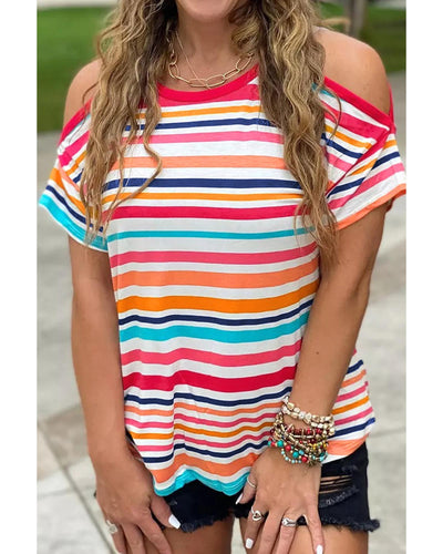 Azura Exchange Relaxed Striped Print Cold Shoulder Top - L