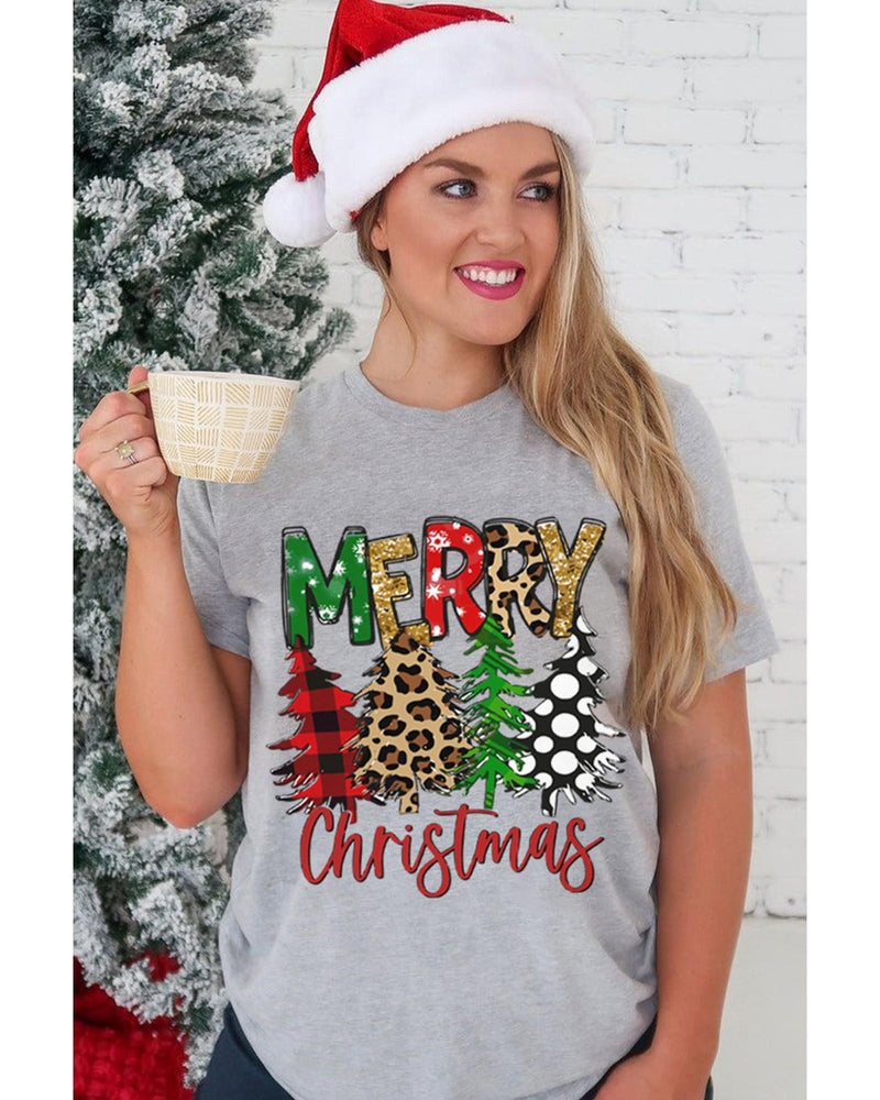 Azura Exchange Christmas Tree Pattern Crew Neck Graphic Tee - S