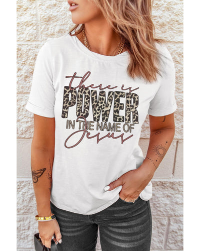 Azura Exchange Leopard Letter Graphic Tee with the Power of Jesus - XL