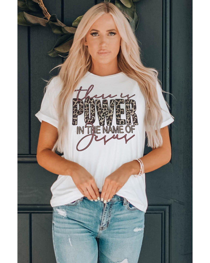 Azura Exchange Leopard Letter Graphic Tee with the Power of Jesus - XL