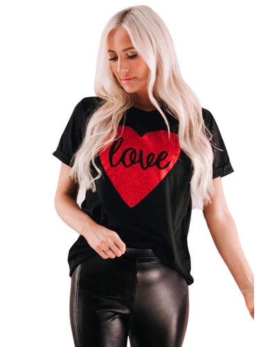 Azura Exchange Heart Shaped Glitter Print T-Shirt - M