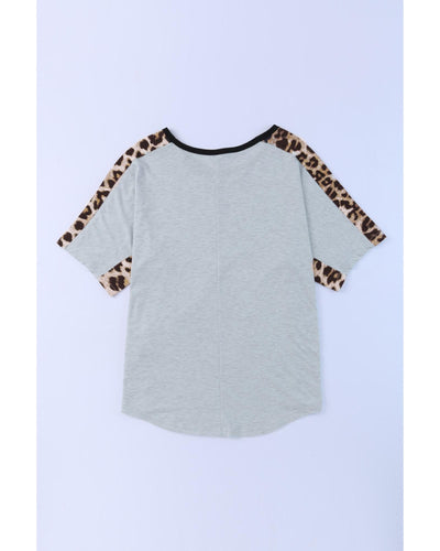 Azura Exchange Leopard Splicing O-neck Short Sleeve T Shirt - L