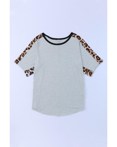 Azura Exchange Leopard Splicing O-neck Short Sleeve T Shirt - S