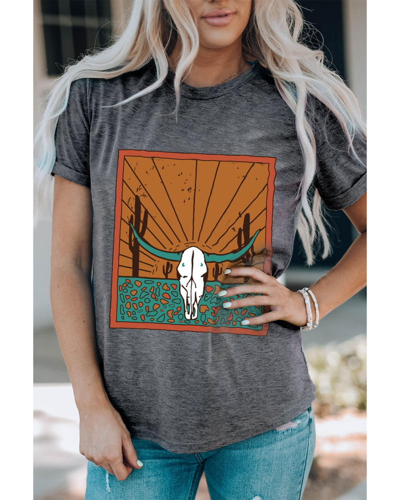 Azura Exchange Steer Skull Graphic Print T-Shirt - 2XL