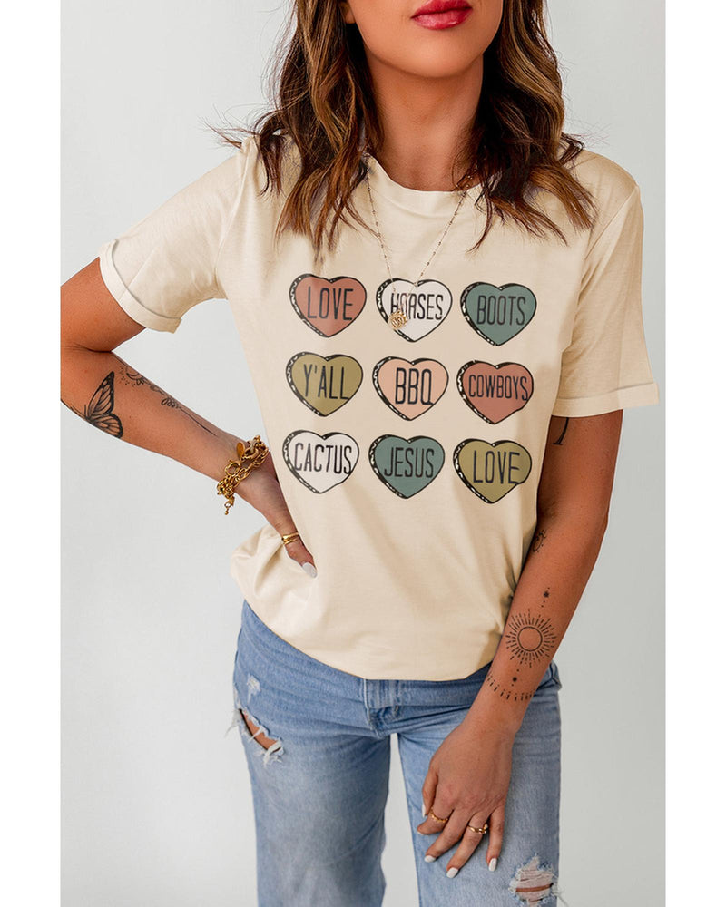 Azura Exchange Heart Shaped Letters Print Crewneck Graphic Tee - L