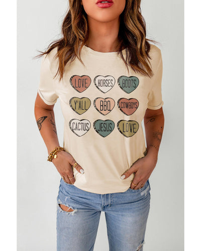 Azura Exchange Heart Shaped Letters Print Crewneck Graphic Tee - L