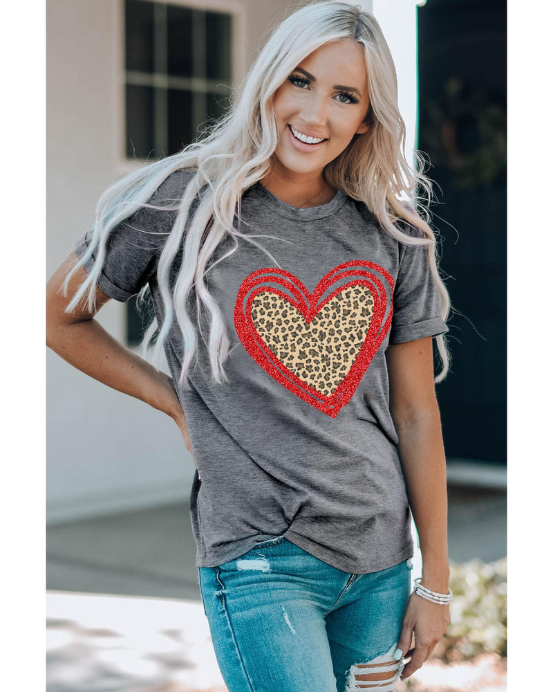 Azura Exchange Leopard Heart Graphic T-shirt - M