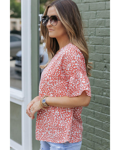 Azura Exchange Leopard Ruffle Sleeve T-Shirt - S