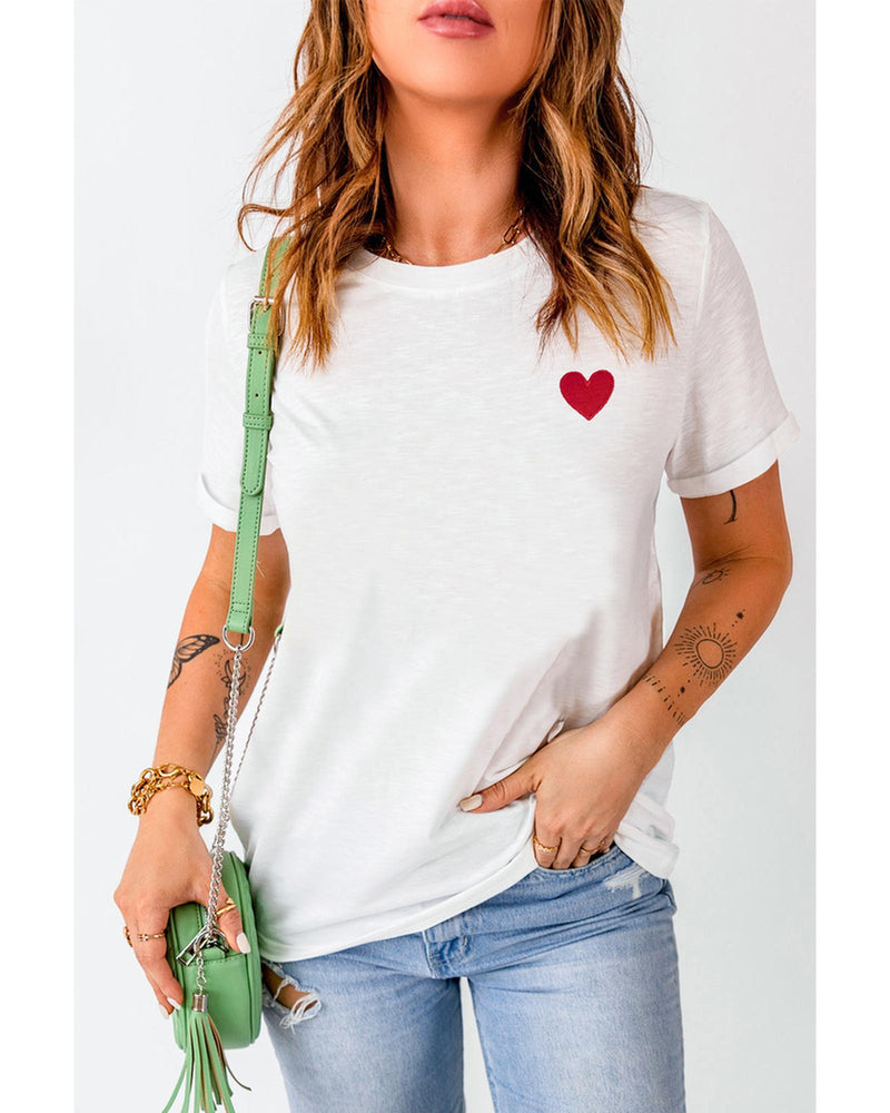 Azura Exchange Embroidered Heart Pattern T-Shirt - S