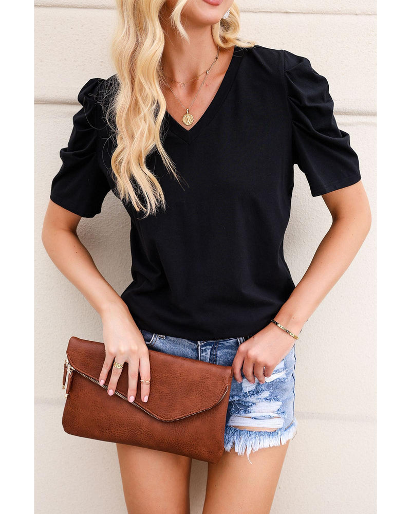 Azura Exchange V-Neck Puff Sleeve T-Shirt - M