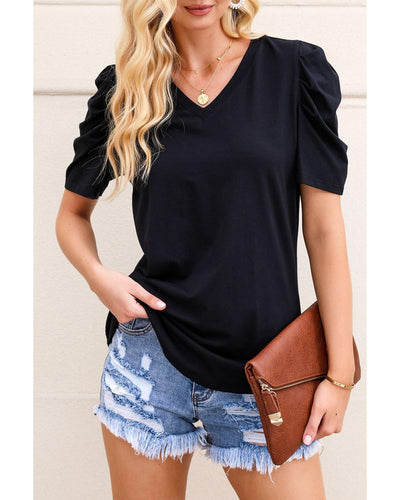 Azura Exchange V-Neck Puff Sleeve T-Shirt - M