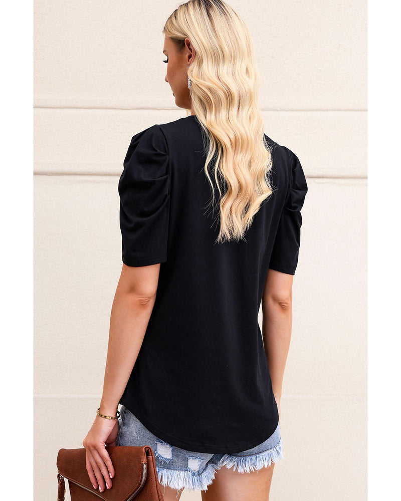 Azura Exchange V-Neck Puff Sleeve T-Shirt - M