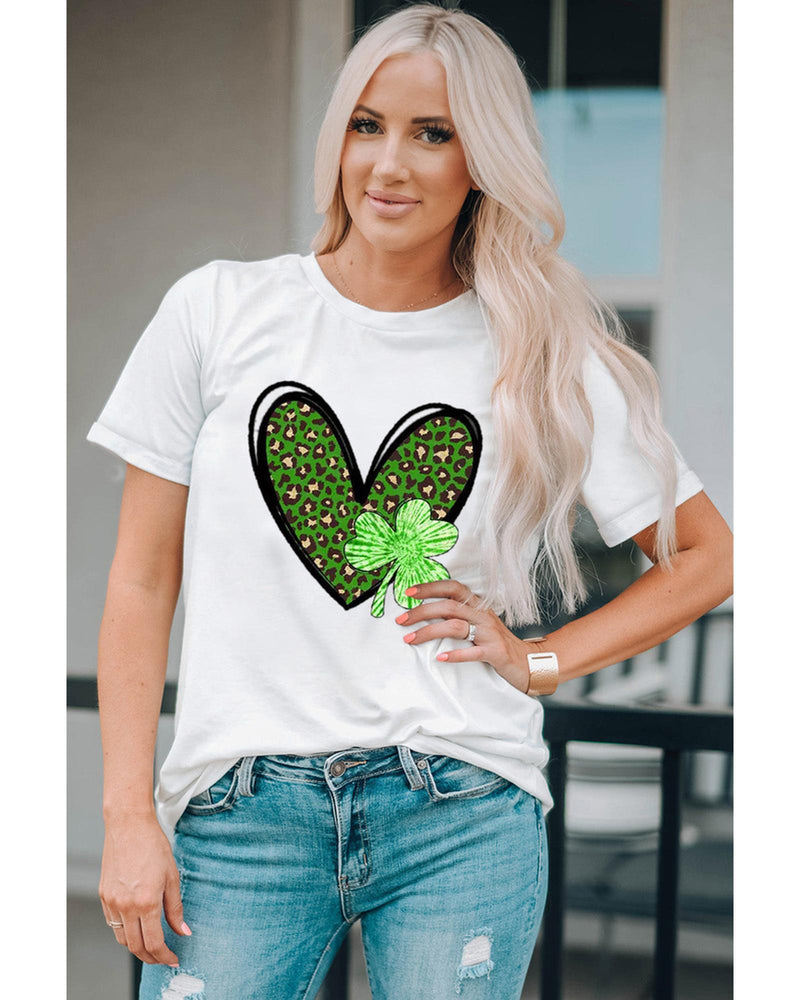 Azura Exchange Leopard Heart Shaped Print Crewneck Graphic Tee - L