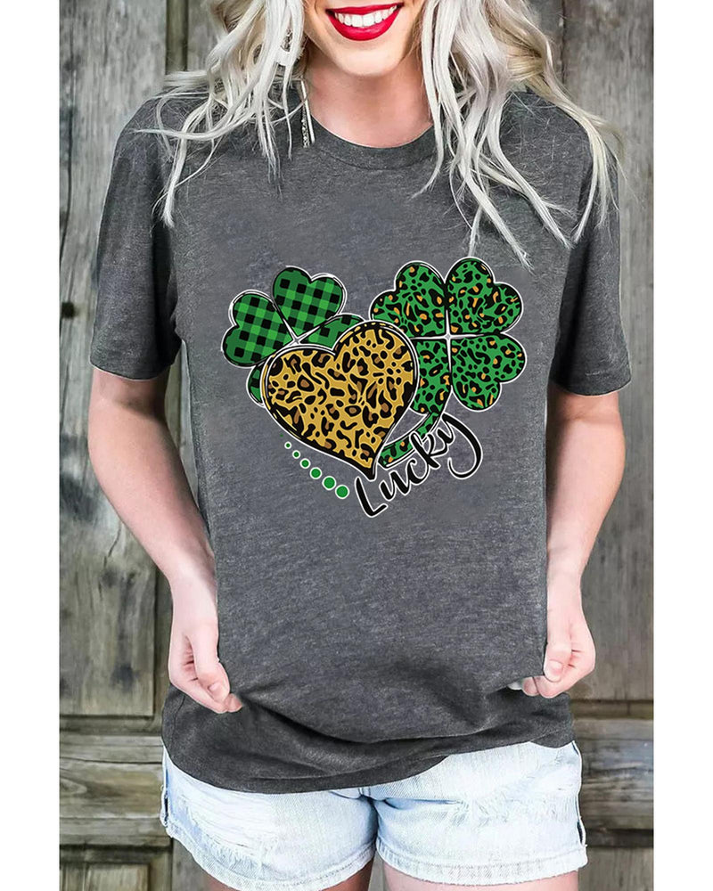 Azura Exchange Leopard Plaid Heart Clover Graphic Print T-Shirt - S