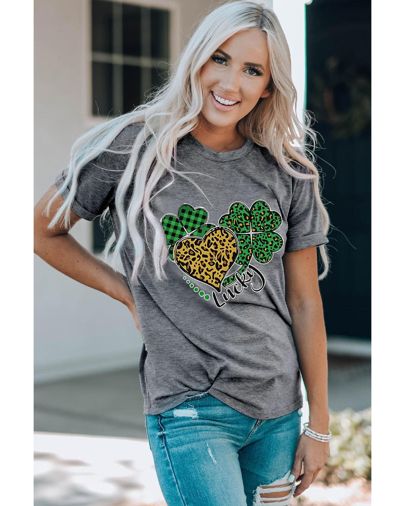 Azura Exchange Leopard Plaid Heart Clover Graphic Print T-Shirt - S