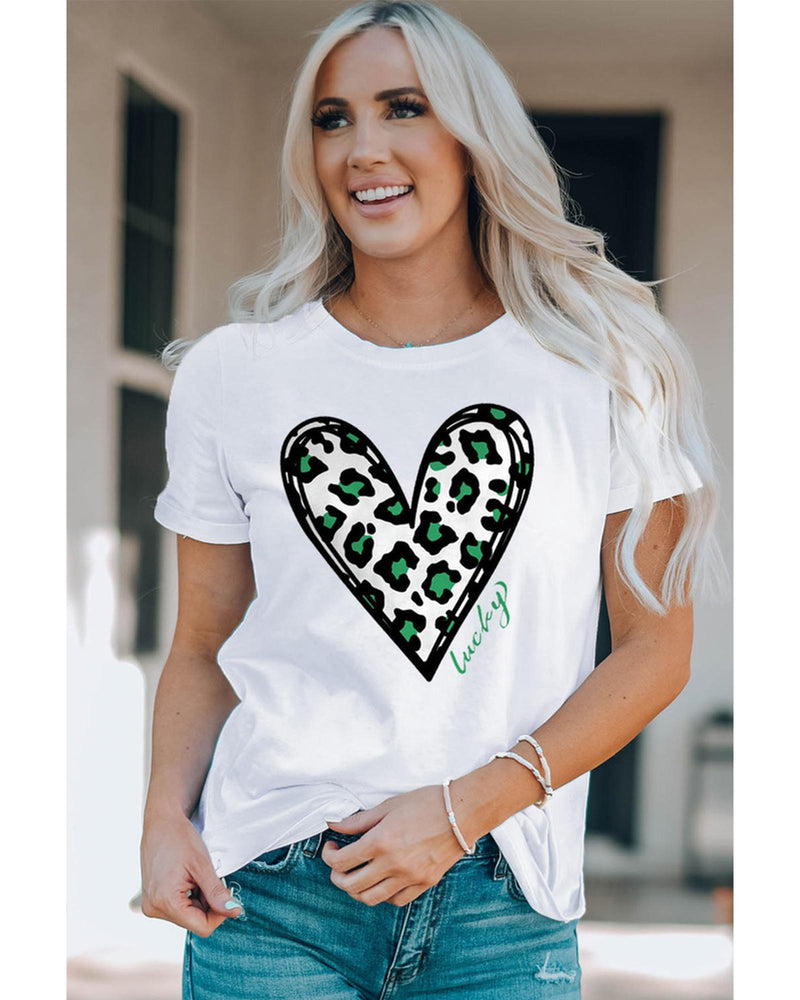 Azura Exchange Leopard Heart Print St Patricks Day T Shirt - S