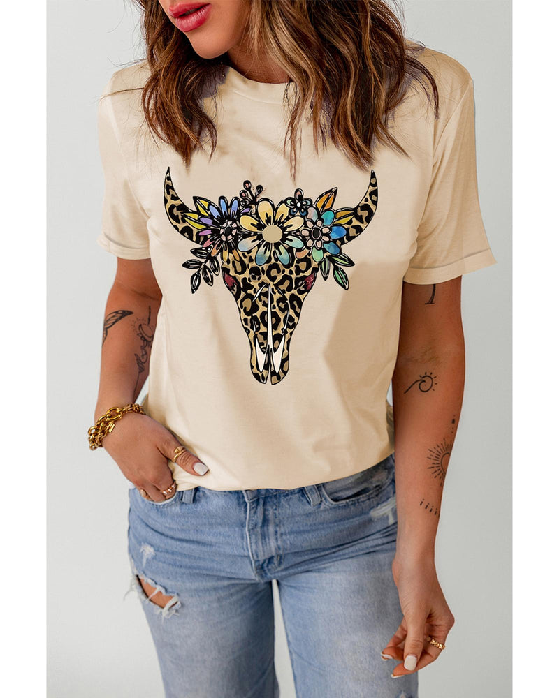 Azura Exchange Leopard Cow Skull Graphic Print T-Shirt - L