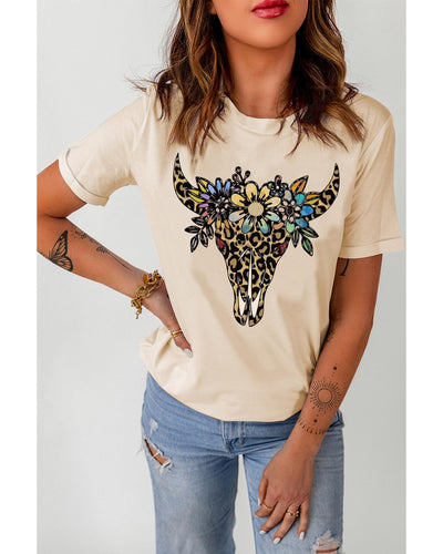 Azura Exchange Leopard Cow Skull Graphic Print T-Shirt - L