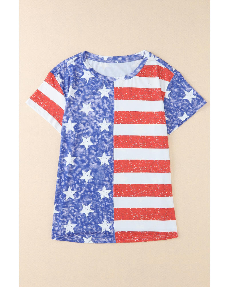 Azura Exchange American Flag Print Distressed Crew Neck T-Shirt - L