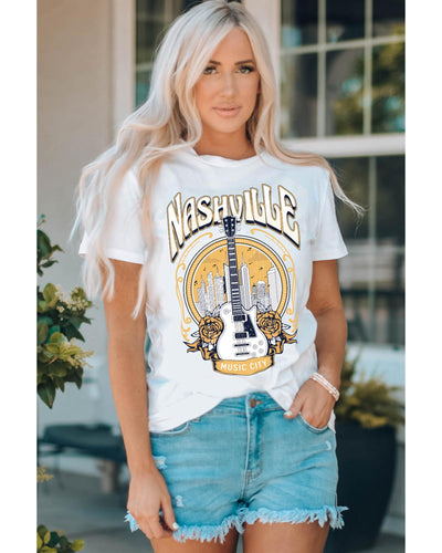 Azura Exchange Nashville Guitar Floral Print T-Shirt - L