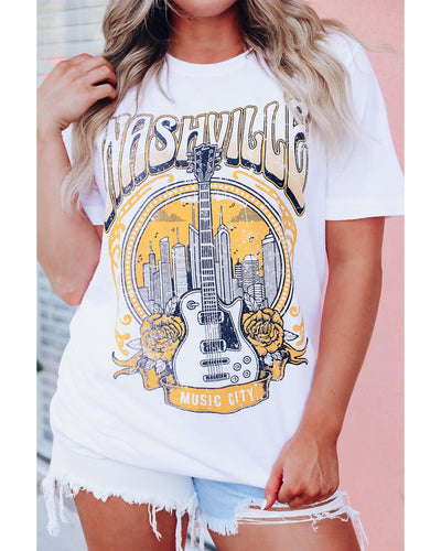 Azura Exchange Nashville Guitar Floral Print T-Shirt - S
