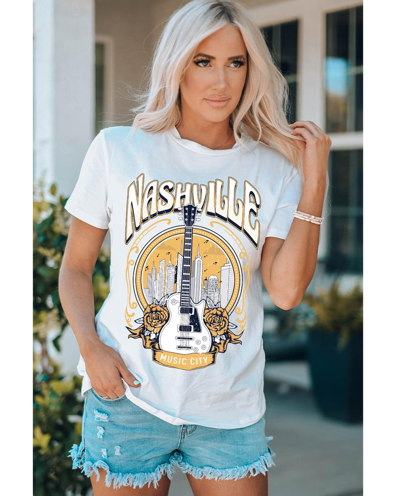 Azura Exchange Nashville Guitar Floral Print T-Shirt - S