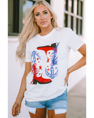 Azura Exchange Sequin Graphic Tee with American Flag Boots Pattern - S