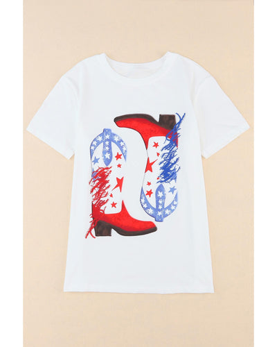 Azura Exchange Sequin Graphic Tee with American Flag Boots Pattern - S