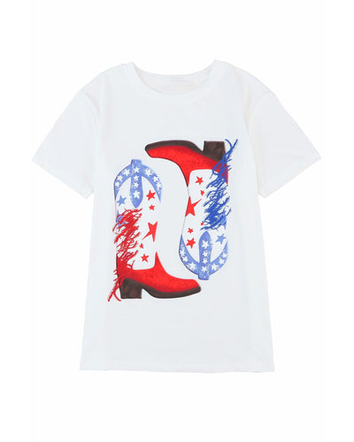 Azura Exchange Sequin Graphic Tee with American Flag Boots Pattern - XL
