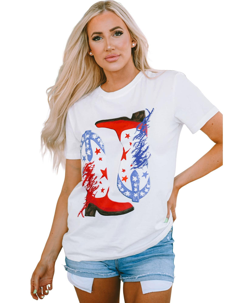 Azura Exchange Sequin Graphic Tee with American Flag Boots Pattern - XL