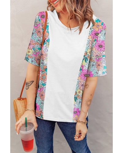 Azura Exchange Patchwork Floral Print Short Sleeve Top - L