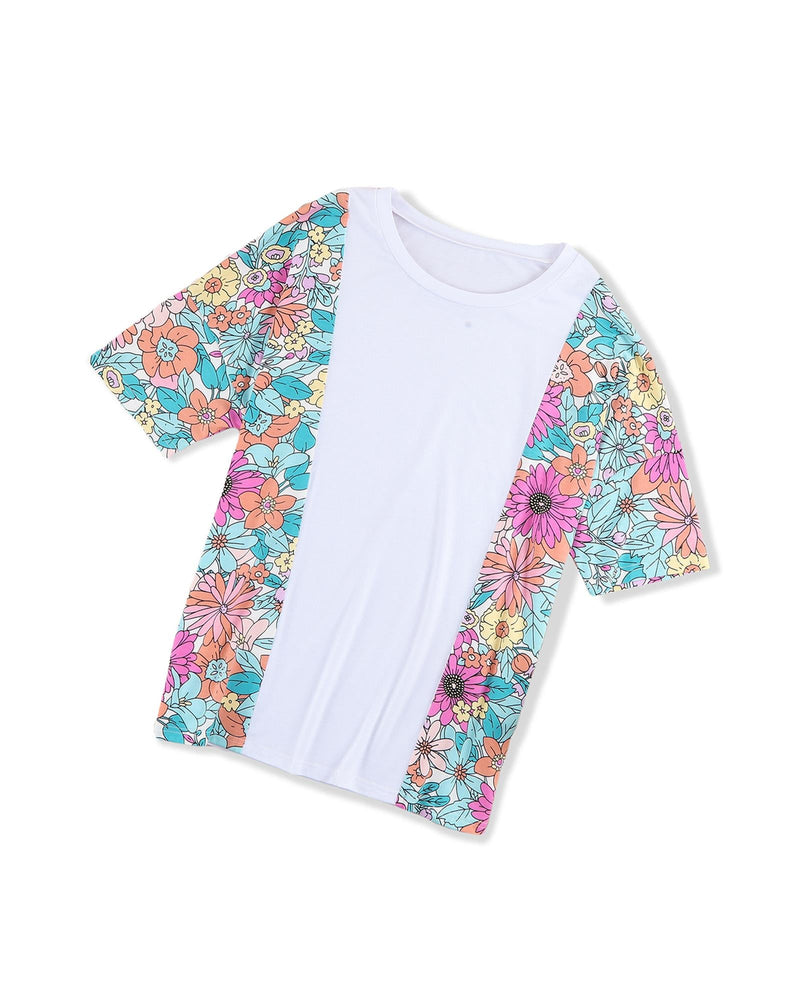 Azura Exchange Patchwork Floral Print Short Sleeve Top - L