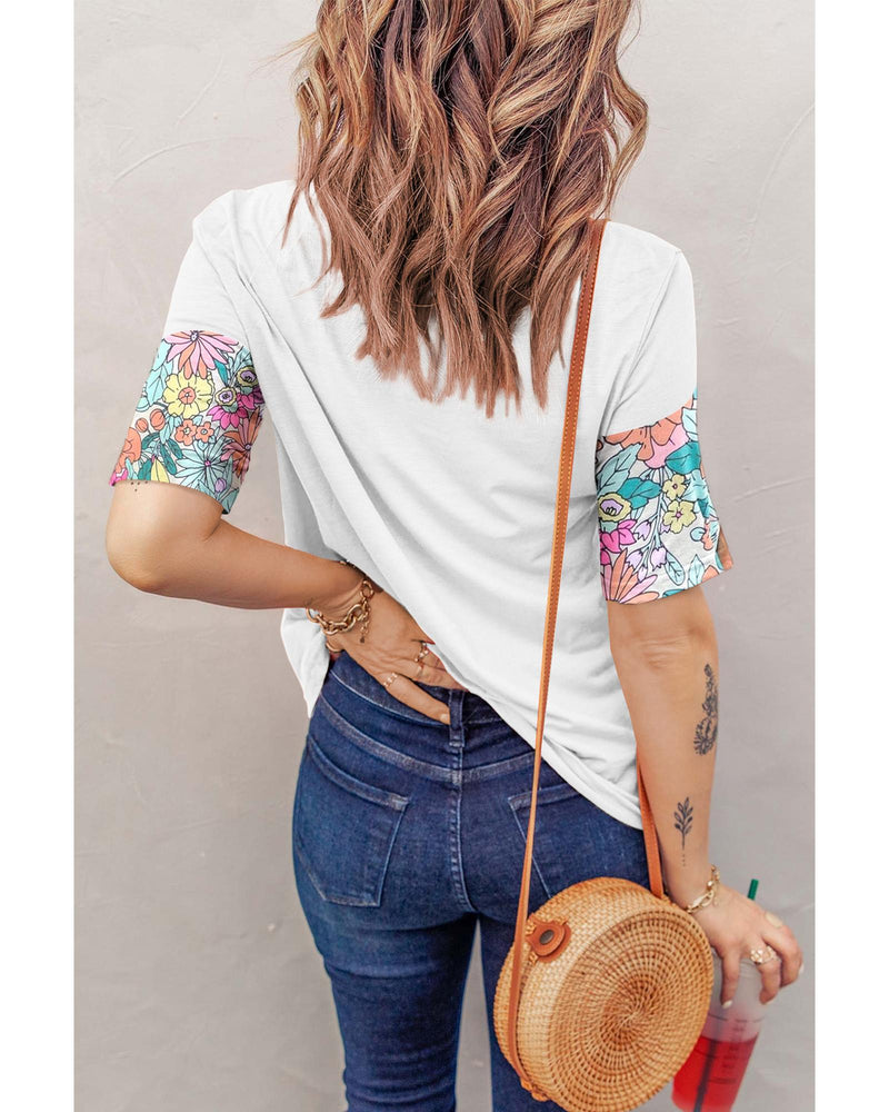 Azura Exchange Patchwork Floral Print Short Sleeve Top - L