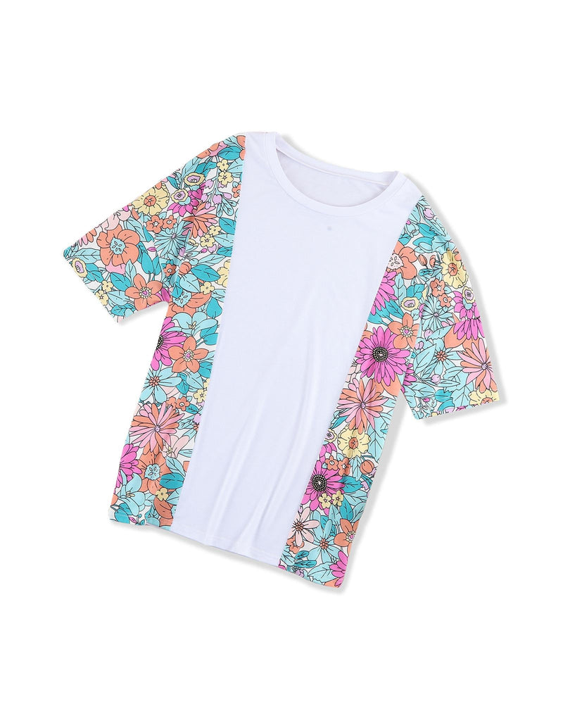 Azura Exchange Patchwork Floral Print Short Sleeve Top - M