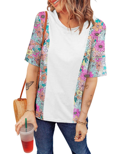 Azura Exchange Patchwork Floral Print Short Sleeve Top - S