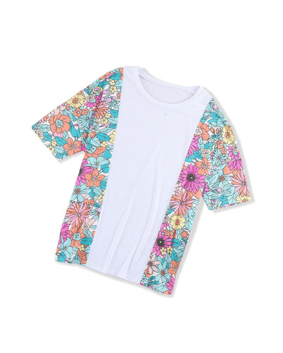 Azura Exchange Patchwork Floral Print Short Sleeve Top - S