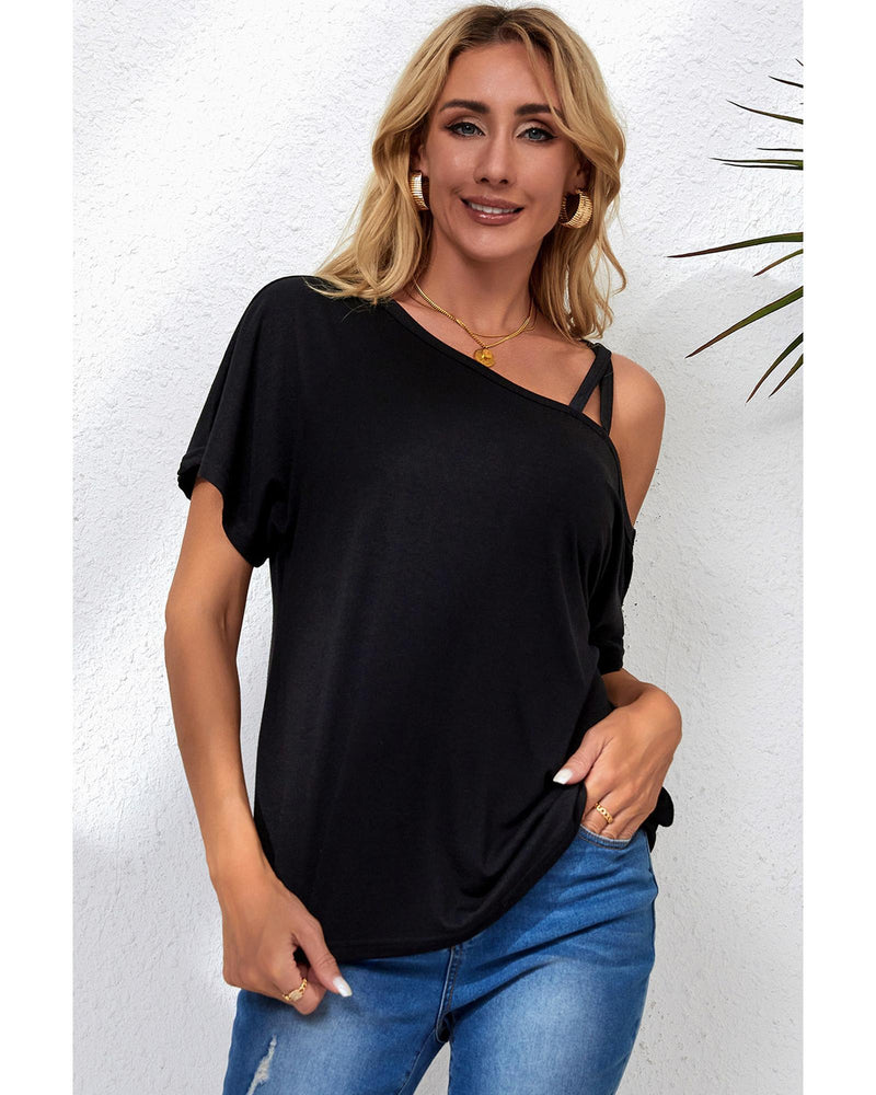 Azura Exchange Criss Cross One Shoulder T Shirt - L