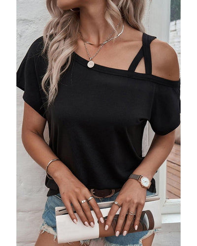 Azura Exchange Criss Cross One Shoulder T Shirt - L