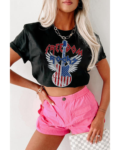 Black American Flag Guitar Print Crew Neck Tee - 2XL
