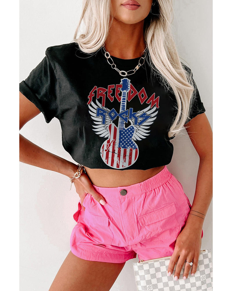 Black American Flag Guitar Print Crew Neck Tee - 2XL
