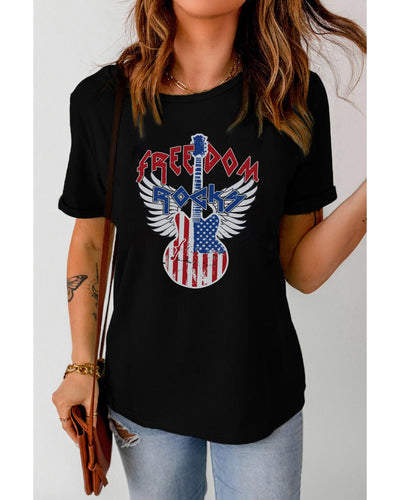 Black American Flag Guitar Print Crew Neck Tee - 2XL