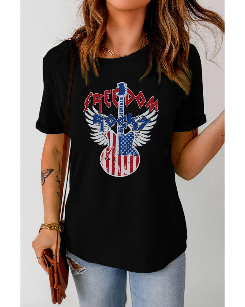 Black American Flag Guitar Print Crew Neck Tee - 2XL