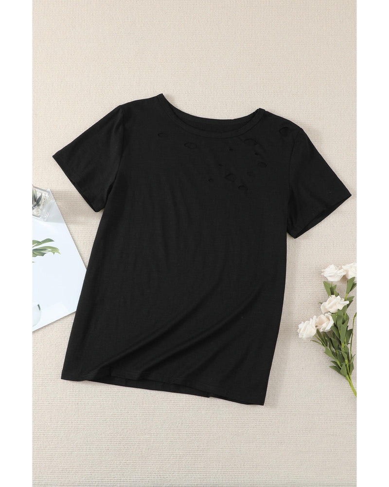 Azura Exchange Mixed Cotton Crew Neck T-Shirt with Holes - L