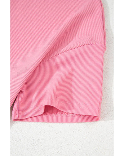 Peach Blossom Subtle Ribbed Short Sleeve Babydoll Top - L
