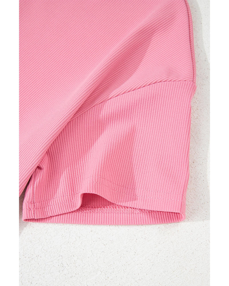 Peach Blossom Subtle Ribbed Short Sleeve Babydoll Top - L