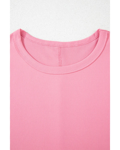 Peach Blossom Subtle Ribbed Short Sleeve Babydoll Top - M
