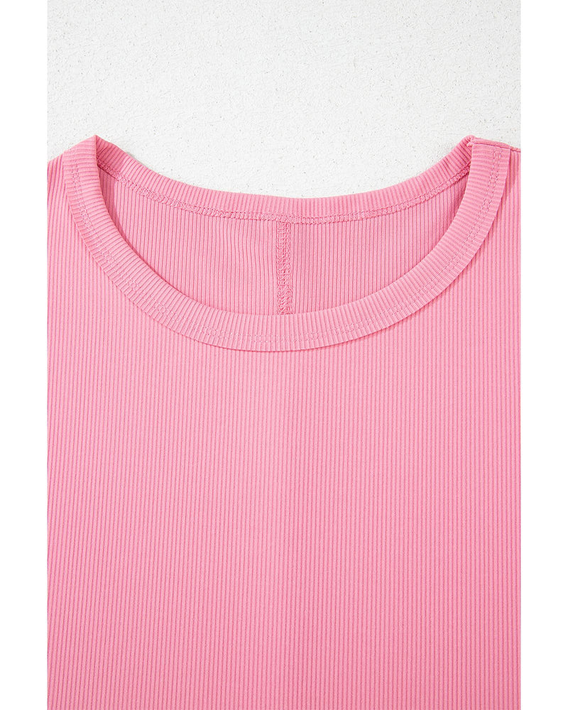 Peach Blossom Subtle Ribbed Short Sleeve Babydoll Top - M