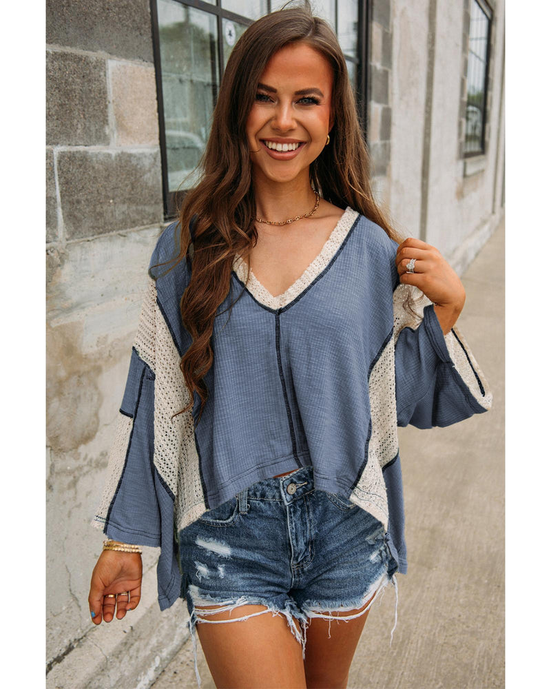 Ashleigh Blue Crochet Detail Exposed Seam High Low Loose Top - XL